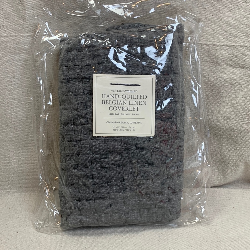 Restoration Hardware quilted Belgian Linen Lumbar Pillow Sham NWT